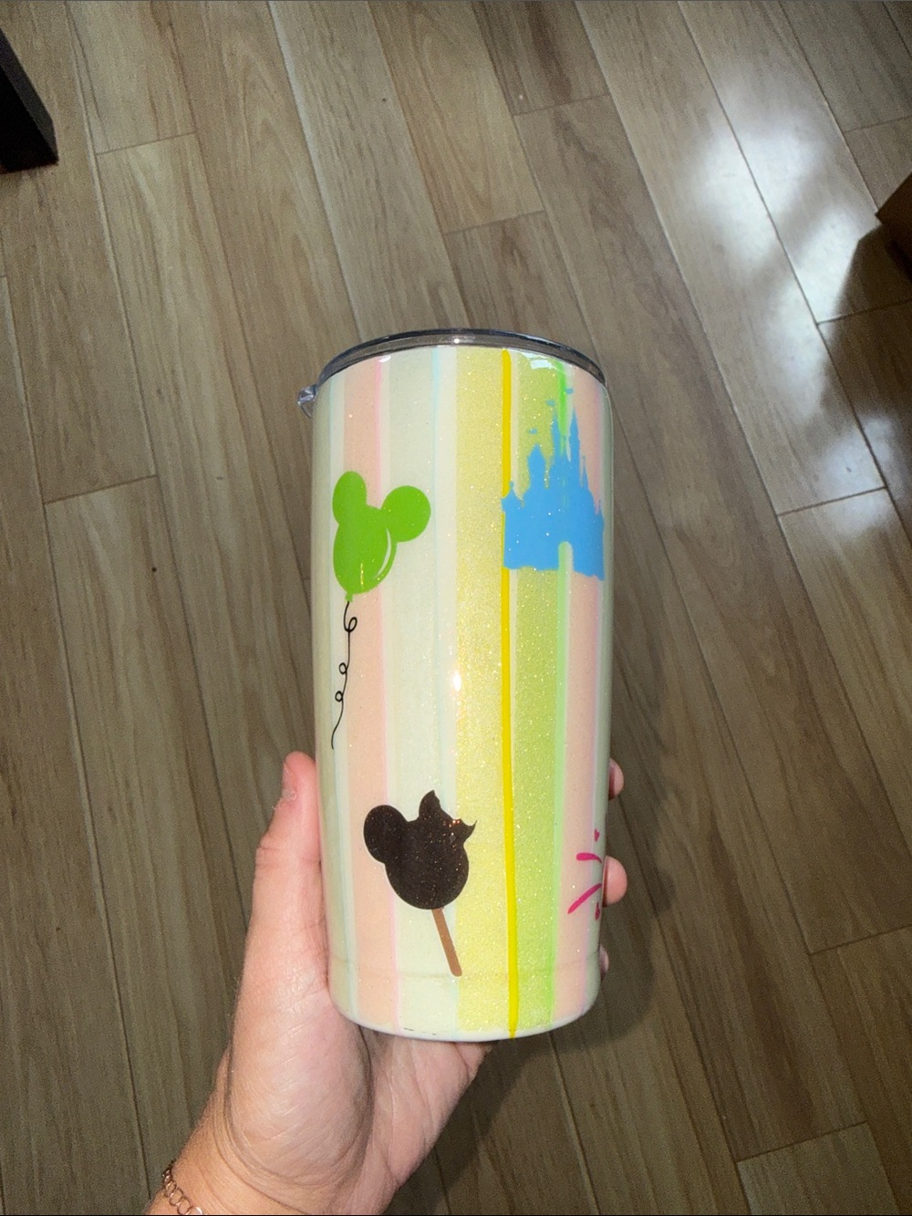 Sparkling Pastel Castle Travel Tumbler - White, Green, Blue